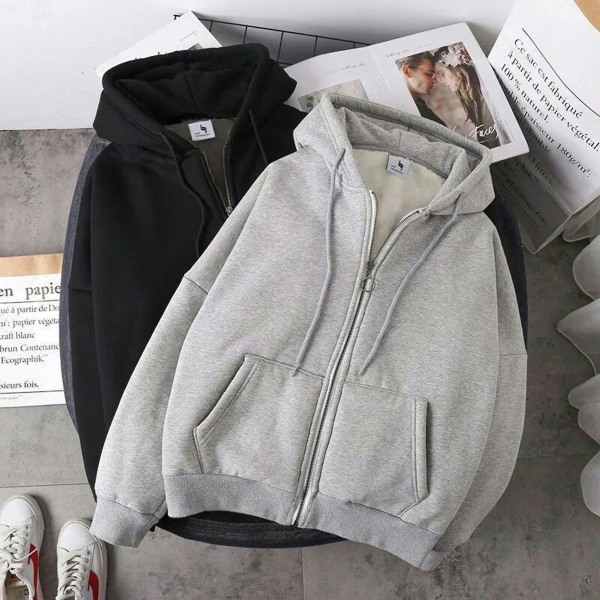 Herre Casual Hættetrøje med Lynlås Japansk Stil Efterårs Cardigan Top Til Forår Efterår Udendørs Brug Grey with Thin Velvet M