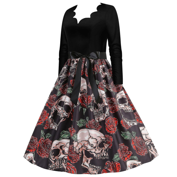 Halloween Kostume Kjoler Dame Skelet Græskar Trykt Casual Hem Kjole Fest COLOR 5 XL