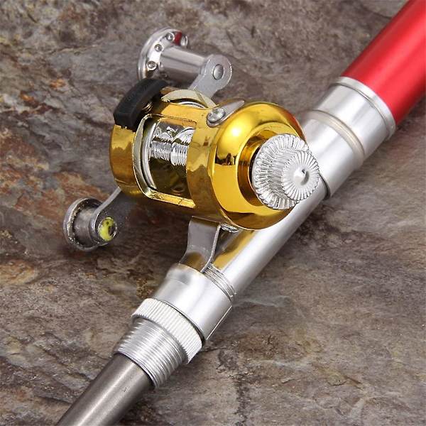 Lommestørrelse Fiskestang - Teleskopisk Pen Fiskestang Og Hjul Combo, Bærbar Rejse Lille Fiskestang Mini Fiskestang Fiskesæt Red
