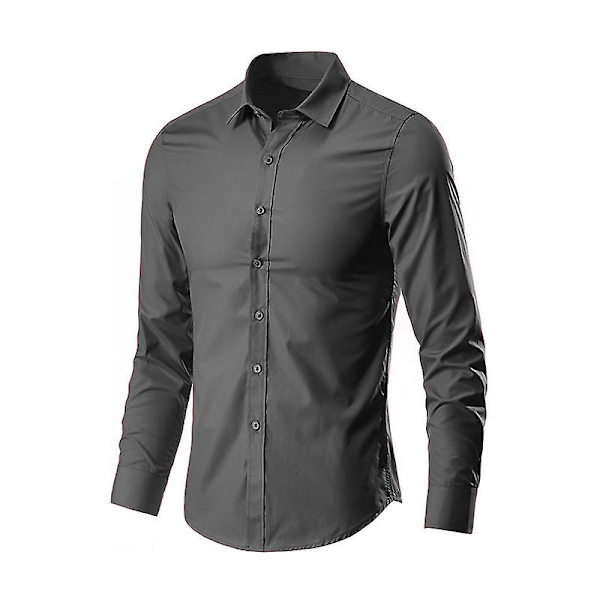 Miesten pitkähihainen slim fit -kauluspaita, yksivärinen vapaa-ajan paita Dark Grey L