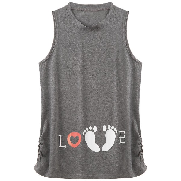 Graviditet Ärmlös Stretch Tryck Mjuka Toppar Pyjamas Hemmakläder Gravida Kvinnor Casual Plus Size Lång T-shirt Tanktoppar Loungewear Grey M