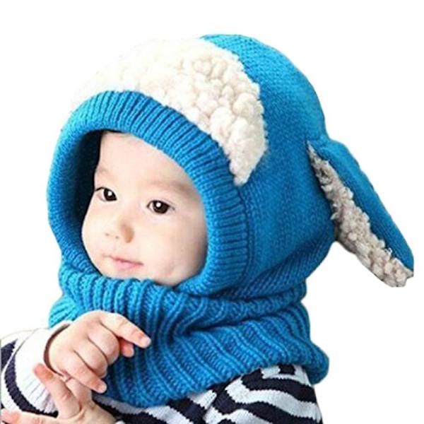 Baby Strikket Lue Varm Vinterhette Med Øreklaffer Skjerf For Gutter Jenter Sky Blue