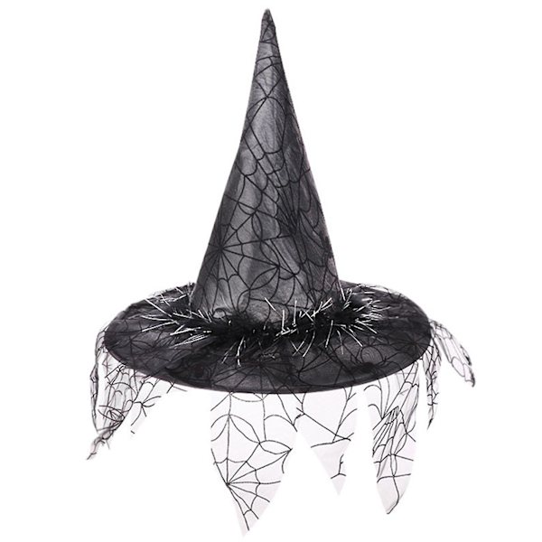 Halloween Häxhatt Mesh Trollkarlshatt Smink Kostym Rekvisita Cosplay Bal Häxhatt Black
