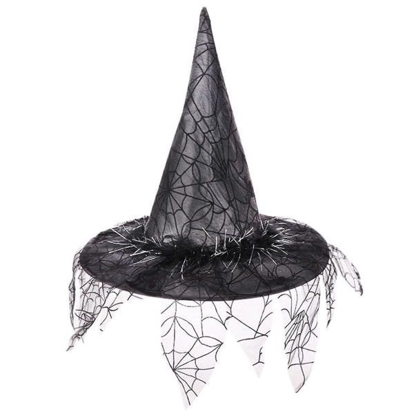 Halloween Witch Hat Mesh Wizard Hat Makeup Kostym Rekvisita Cosplay Prom Witch Hat Black