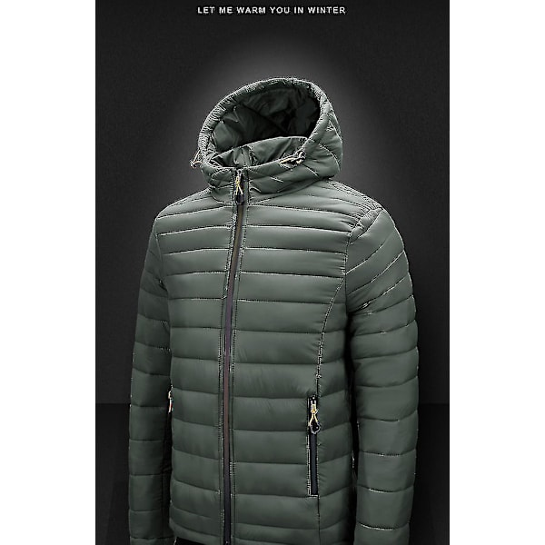 Herre Puffer Jakke Pakkbar Puffer Jakke Vandafvisende Hætte Isoleret Letvægts Udendørs Dunjakke Army green 3XL