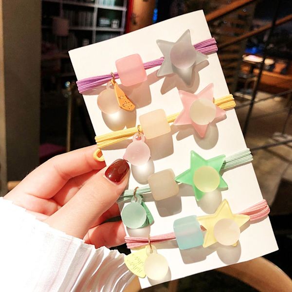 5 stk./sett Stram Geometrisk Stjerne Fargerik Perle Høy Elastisk Hårbånd Hårstrikker Hårtilbehør for Daglig Bruk 5pcs