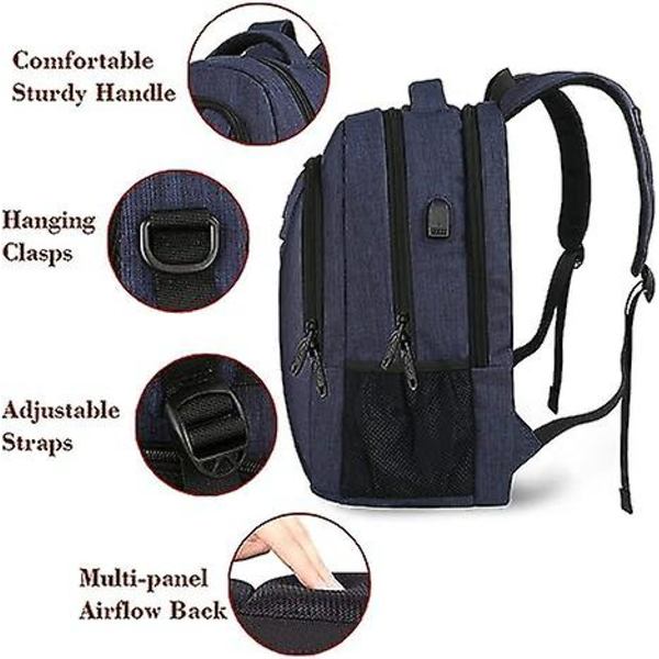Kannettava tietokone -reppu, Business Anti Theft Slim Kestävä kannettava tietokone -reppu USB-latausportilla, vettähylkivä koululaukku tietokonelaukku lahjoja minulle blue