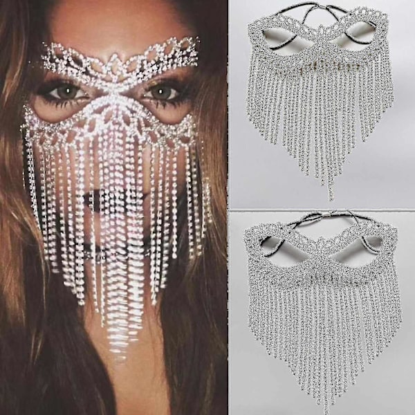 Crystal Veil Mask Rhinestone Dusk Cat Eye Mask Magedans Maskerade Hodeplagg Silver