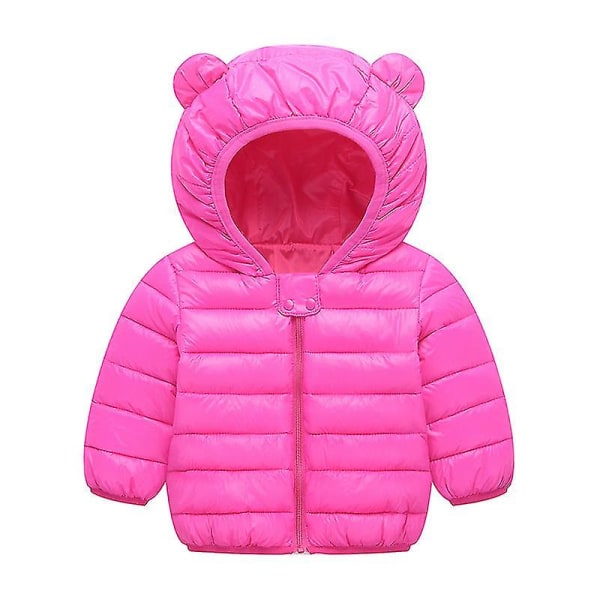 Barn Pojkar Flickor Vinter Pälsfodrad Parkas Kappa Vadderad Varm Dunjacka Ytterkläder Rose Red 120cm