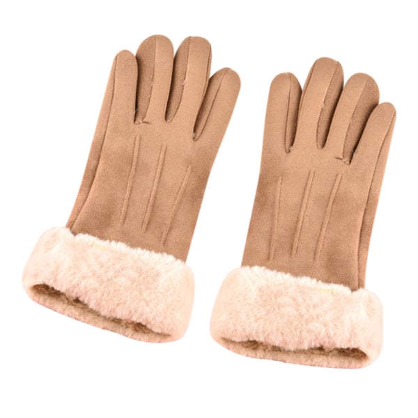 Värmande handskar i mocka för kvinnor - Vinterhandskar i plysch med tjock touchskärm för utomhusbruk Khaki