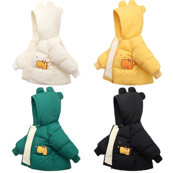 Barn Hoodie Puffer Jacka Plyschfodrad Tryckt Vinter Kort Kappa Med Luva Beige 130cm