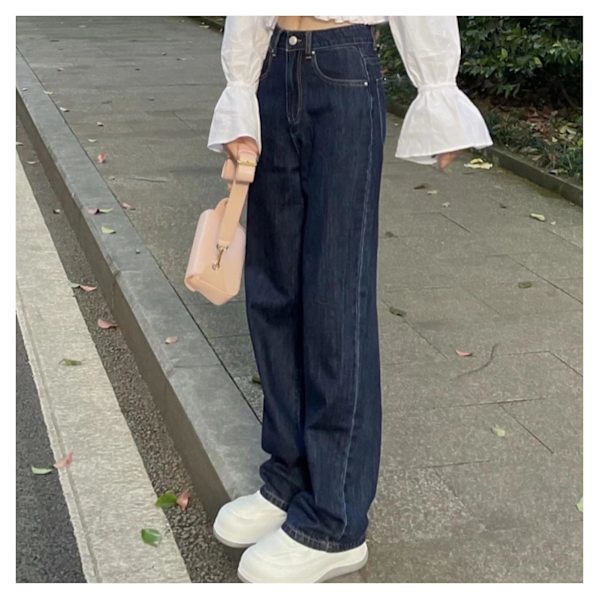 Raka jeans för damer Curvy Totally Shaping Streetwear Byxor För Skola Kontor Fest Ytterkläder Dark Blue XL