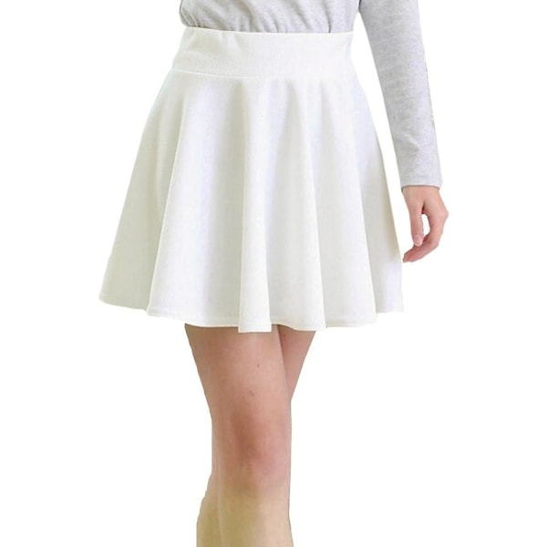 Dame Basic Alsidig Strækbar Udsvinget Casual Mini Skater Nederdel White L