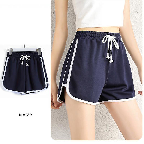 Damcykelshorts Y2k Sommar Lösa Sportshorts Gym Träning Casual Damshorts Hög Midja Fitness Trekvartsbyxor Navy M