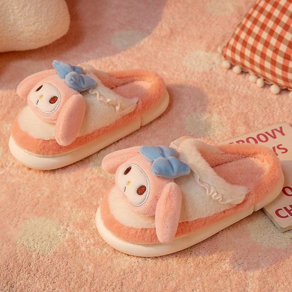 Tegneserie Kawaii Sanrios Cinnamoroll Hello Kittys My Melody Plysj Bomull Tøfler Søte Innendørs Hjem Sklisikre Varme Bomull Tøfler 38-39 My Melody