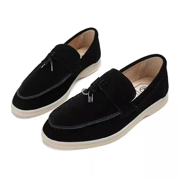 Semsket Skinn Slip-on Ballerinasko for Vår og Høst, Sklisikre Komfortable Løpesko for Kvinner, Hverdagsbruk Black 35