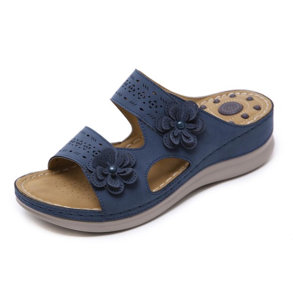 Sandaler med blomdesign, vintage, bekväma massageslippers Blue 41