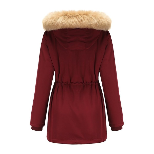 Tykk hetteparkas for kvinner, vindtette fleeceforede jakker med lommer Wine Red S