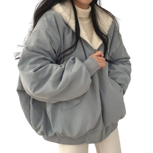 Dam vinter lös jacka mjuk polyester material aprikos/blå jacka för kvinnor vinter vardagskläder Blue S
