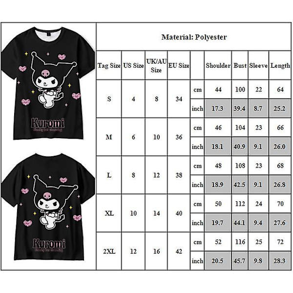 Kuromi Fräck Men Charmig Kawaii Animeing Tröja För Dam Tonåringar Kortärmad Rundhals Harajuku Mode T-shirts L