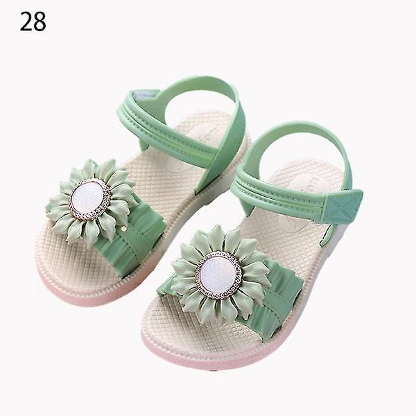 Pigesandaler med åben tå, margueritblomst, sommerstrandsko med PVC-sål, skridsikre Green 28