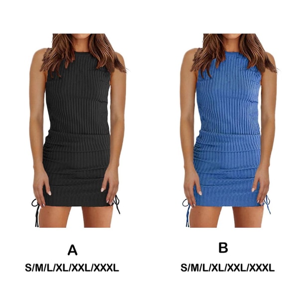 Æstetisk Kjole Afslappede Nederdele Sommer Outfit Ribbet Holdbar Chic sort XL