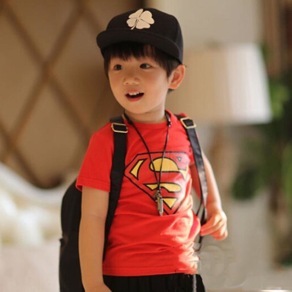 Barn Superman Print kortärmad T-shirt Sommar Casual Crew Neck Basic Tee Tops Red 6-7 Years