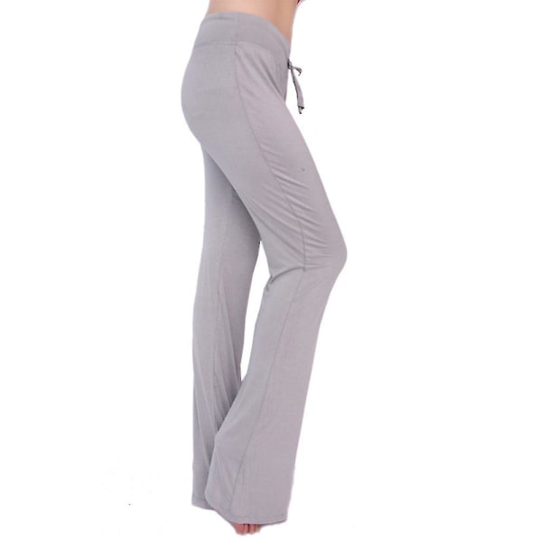 Dame Ensfarvede Løse Yogabukser med Snøre Åndbare Gymnastik Sports Pilates Lange Bukser Light Grey XL