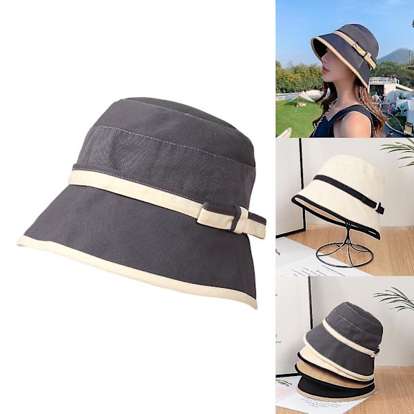 Vår sommar solhatt dam båge elegant färgmatchning solhatt mode fiskare hatt kvinnor, vit Grey
