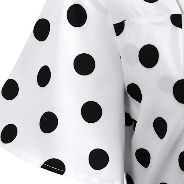 Kvinnors Retro Resestil Vågsöm Kortärmad Prickig Midilång Klänning White S