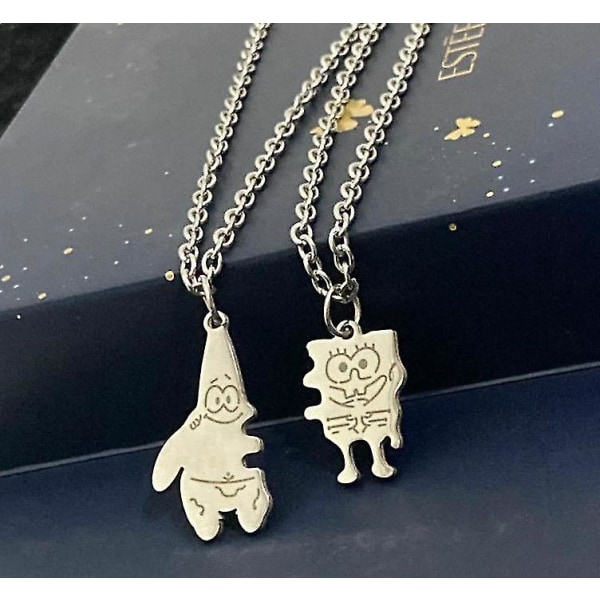 2 st Svampbob Fyrkant Patrick Star Par Halsband Student Bff Nyckelben Kedja Hänge Ornament Best Friend Forever