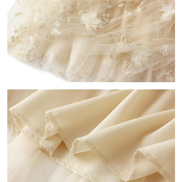 Kvinnors Mesh Broderi Halvlång Kjol Garn Kjolar A-linje Konst Hög Midja Lång Kjol Beige