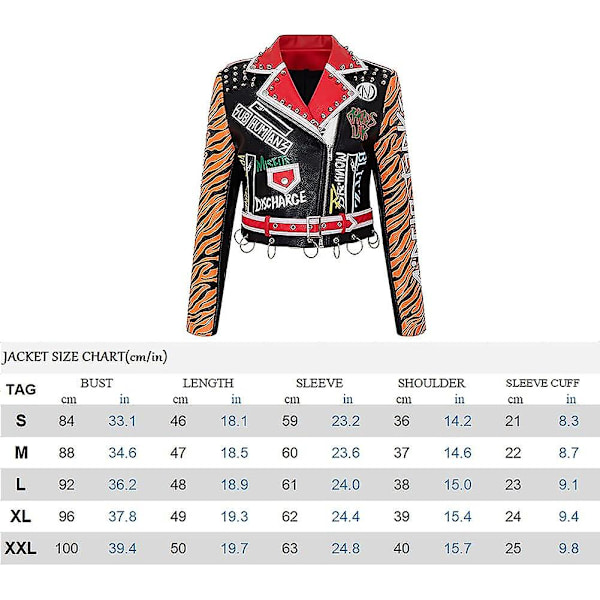 Læderjakke Dame Punk Nitter Graffiti Print Motorcykeljakke L