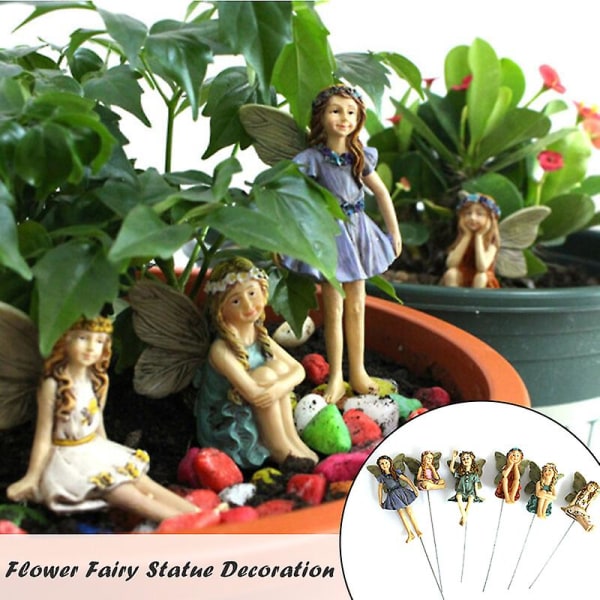 6 st Miniatyrblomsterfe Statyer Dekoration för Trädgård Blomkruka Inomhus Utomhus Prydnad Gräsmattsdekorationer 6PCS