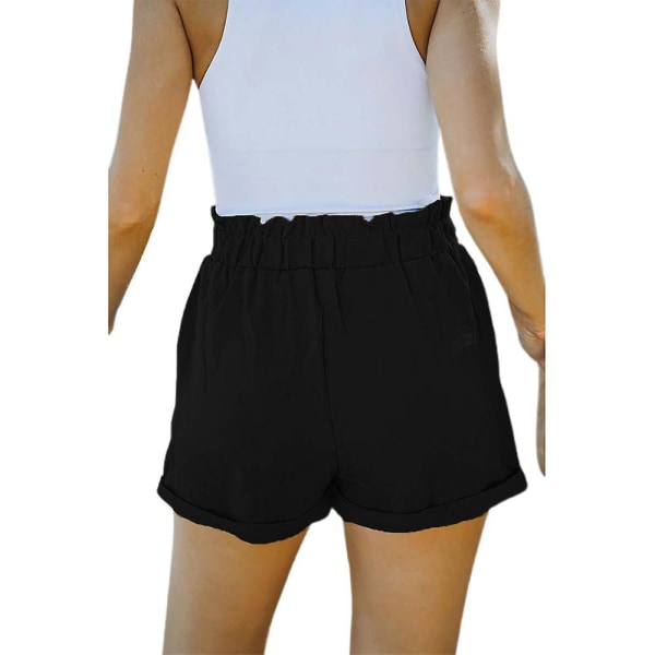 Dame Ensfarvede Højtaljede Løse Shorts Sommer Casual Shorts Black XL