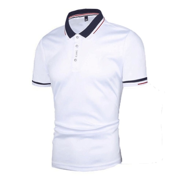 Herr Solid Lapel Hals Kortärmad Polotröja Golf T-shirt Tee Toppar White 2XL