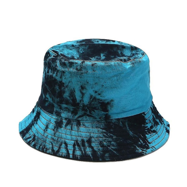 Fiskarehatt Tie-dye solskydd bomull unisex hinkhatt för resor Cyan