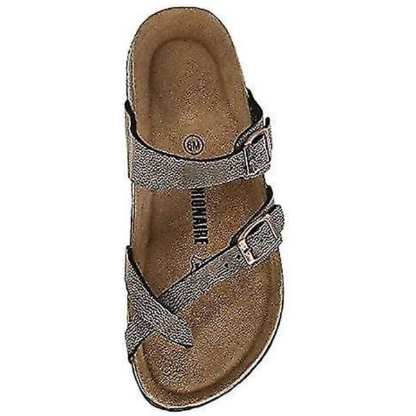 Sandaler med sklisikker såle for kvinner, korkfotseng, justerbare Brown 39