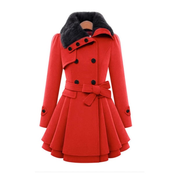 Kvinnor vinter lång trenchcoat Red M