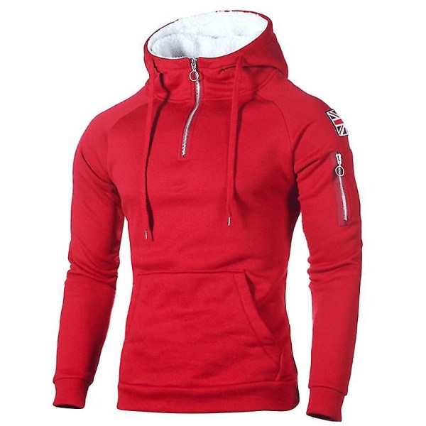 Herr Tjock Tröja Med Luva Pullover Sweatshirt Vinter Varma Jumper Toppar Red M