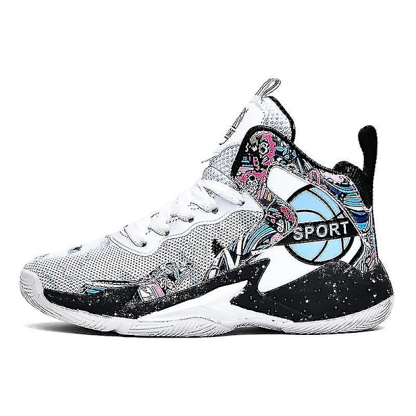 Barn Basketbollskor Andningsbara Sneakers Pojkar Flickor Sportskor Yj8768 WhiteBlack 34