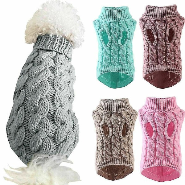 Varmt hundtröja tröja kläder valp katt enfärgad stickad stickad kläder Grey M