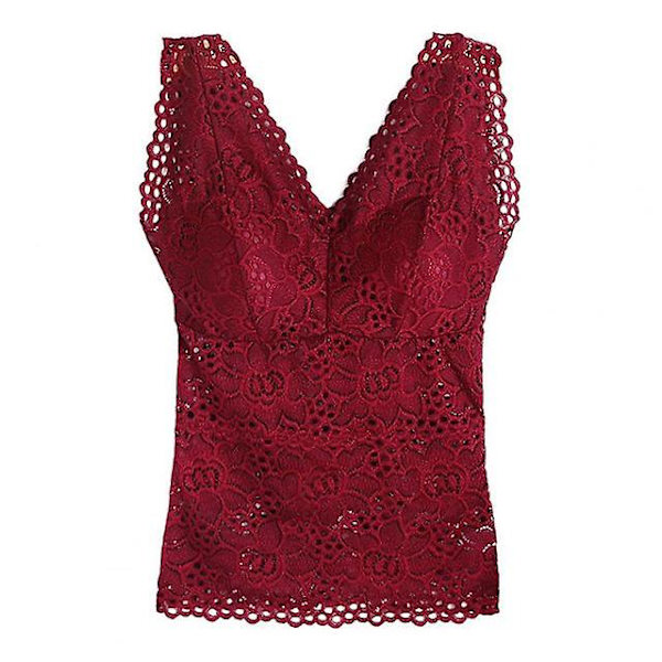 Nytt Linne V-ringad Skelett Med Kuddar Spaghettiband All-match Sexig Spets Lång BH Virkad Väst Underkläder Wine red XXXL