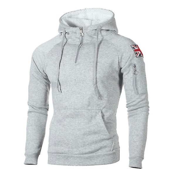 Herr Tjock Tröja Med Luva Huvtröja Pullover Sweatshirt Vinter Varma Jumper Toppar Light Gray L