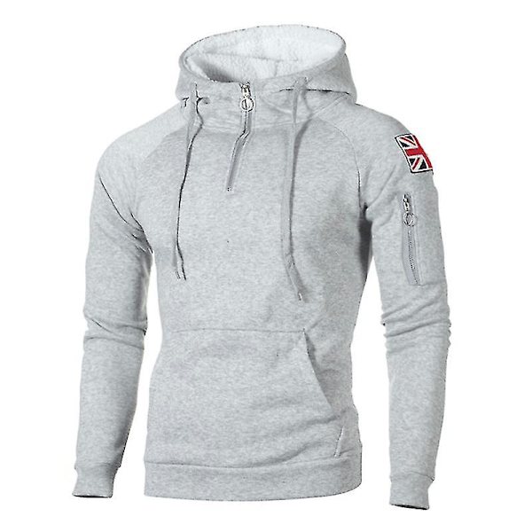 Herre Tykk Hettegenser Hettegenser Pullover Genser Vinter Varm Genser Topper Light Gray L
