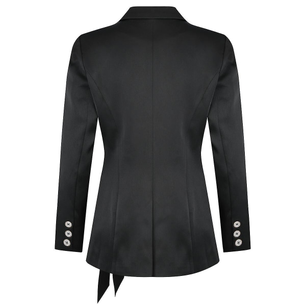 Naisten Vyöllinen Virallinen Bleiseri Tyylikäs Slim Fit Musta Toimistoneiti Takki Black XS
