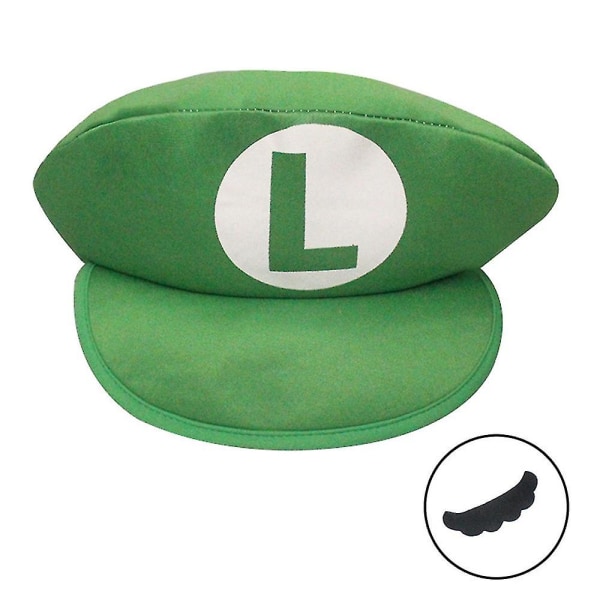 Super Mario Bros Cosplay rekvisita Mario Luigi Foam Hatt Med Mustasch Halloween Party Cap Kostymtillbehör Green