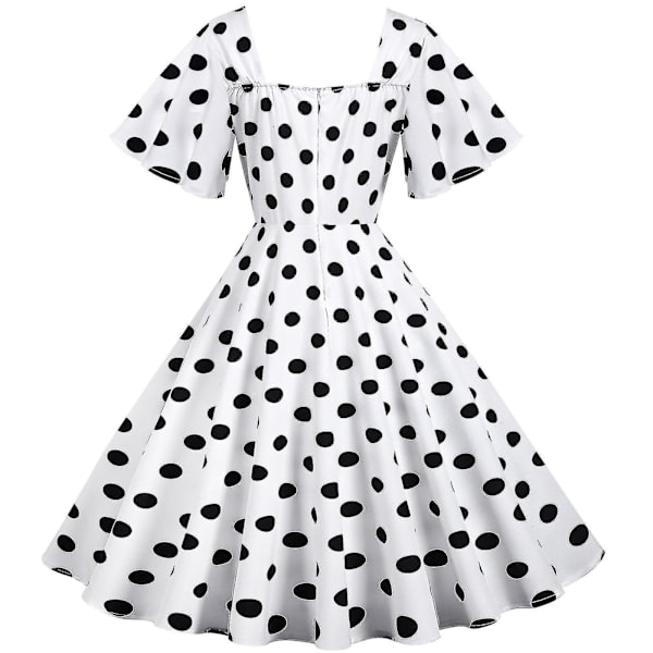 Kvinnors Retro Resestil Vågsöm Kortärmad Prickig Midilång Klänning White XL