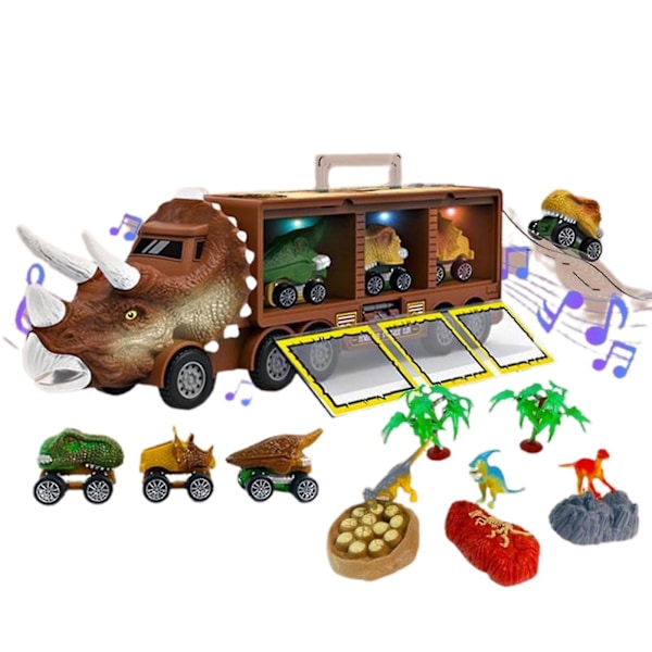 Dinosaurietransport leksaksbil med musik och ljus modellleksaker Brown