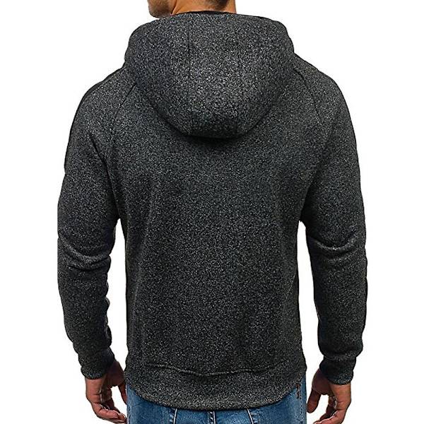Herre Colorblock Langermet Hettegenser Sport Fritid Glidelås Hettejakke Yttertøy Med Lommer Black Grey M